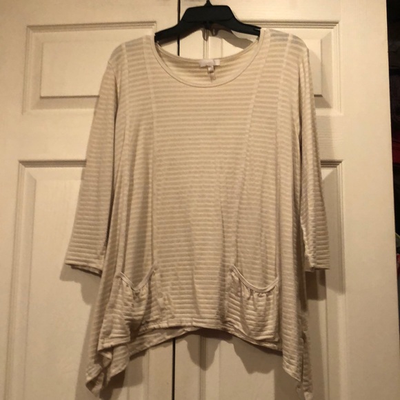 Heartstrings- Medium Lt Green Stripe - Tunic Top - 3/4 Sleeve -Cute Pockets - Picture 1 of 7